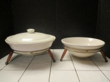 Vintage Stoneware Bowl and Covered Dish with Stands