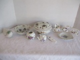 Violet Pattern Porcelain Trinket Box, Bowl, Miniatures, Elizabeth Arden Sachet