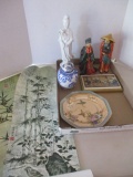 Oriental Figures, Prints, Ginger Jar, Noritake Plate and Crane Dimensional Plaque