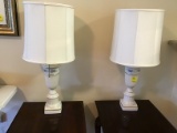 Pair of White Lamps with Blue Floral Design