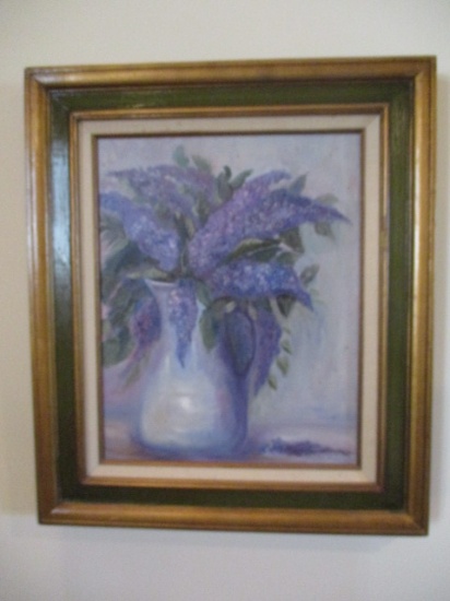 Initialed Original Oil on Canvas Floral Still Life