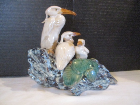 Clay Art Herons on a Rock Statue