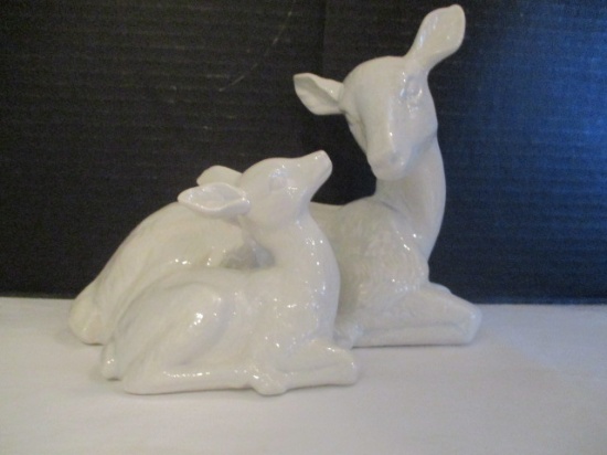 Ceramic Resting Mother and Fawn Figurine