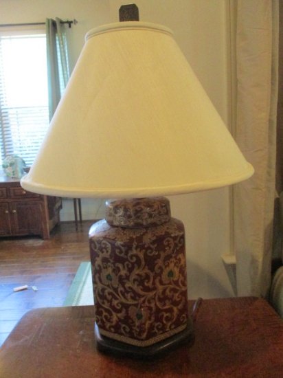 Oriental Ginger Jar Lamp with Wood Base