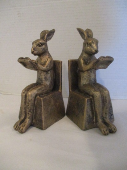 Pair of Gold Finish Reading Rabbit Bookends