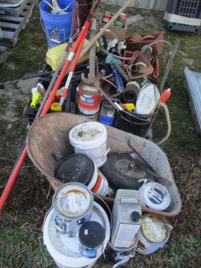 Pallet Contents-Yard Tools, Chemicals, Jack Stands, Pump Sprayer, etc.
