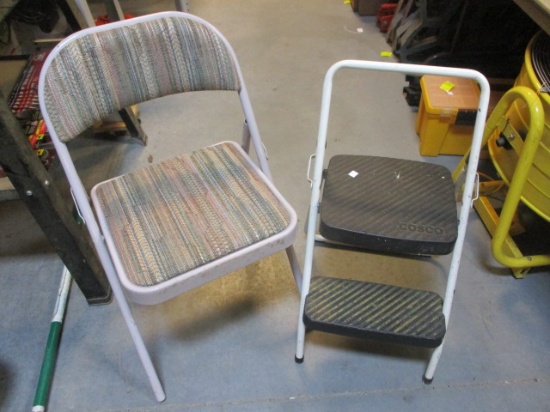 Step Stool and Metal Folding Chair