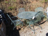 Green Metal Mesh Table and Four Chairs with Rose Designs