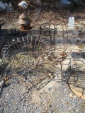 Three Metal Plant Stands and Lantern on Meal Stand