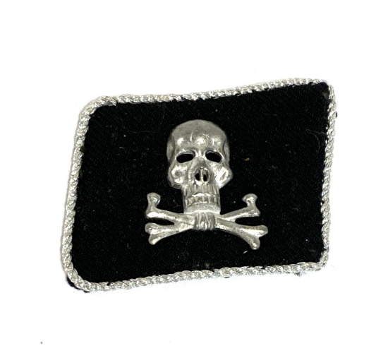 German Nazi Panzer Skull Collar Tab with RZM Tag on Back