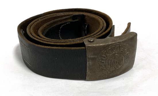 German Army Steel Belt Buckle with Leather Belt
