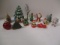 Ceramic Christmas Tree Music Box, Santa Figurines, Avon Candle Bottle,