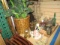 Table Lot:  Includes Artificial Plant In Basket, Metal Toilet Paper Holder,