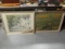Vintage Framed Wagon Scene On Board And Flowering Acacias