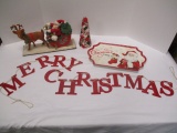 Christmas Time Platter, Santa and Reindeer Shelf Sitter, Metal 