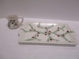 Ceramic Embossed Pinecone Serving Platter And Creamer