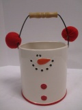 Ceramic Snowman Bucket With Wood Handle