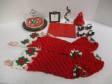 Christmas Tree Cheese Dome, Hand crocheted Stockings,