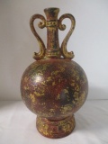 Gilded Pottery Double-Handled Vase With Intentional Crackling
