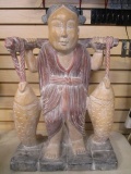 Carved Wood Female Figure Carrying Fish