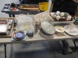Table Lot:  Includes 2 Vintage Light Fixtures, Christmas Candlestand,