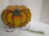 Wooden Pumpkin Carriage Planter And 