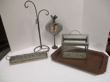 Molded Plastic Wood-Look Serving Tray With Greek Key Motif,