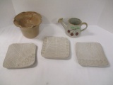 Pottery Planter, Bowl, Snack Plates, And Watering Can Planter.