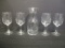 Carafe and Four Stemmed Glasses with Etched Ship Designs