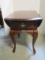 Mahogany Finish Drop Leaf End Table with Drawer and Queen Anne Style Legs