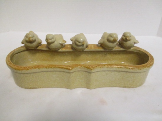 Pottery Planter with Birds Resting on Edge