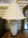 Oriental Floral Vase Lamp with Wood Base