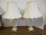 Pair of Glass Lamps with Brass Bases