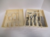39 Pieces of Retro Stainless Steel Flatware and Two Flatware Organizers