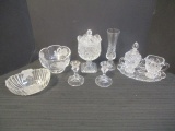 Crystal Vase, Candle Holders, Creamer/Sugar Set, Bowls and Pedestal Candy Dish