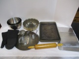 Baking Pans, Oven Mitts, Wood Rolling Pin, etc.