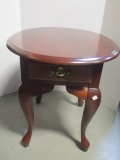 Mahogany Finish End Table with Drawer and Queen Anne Style Legs