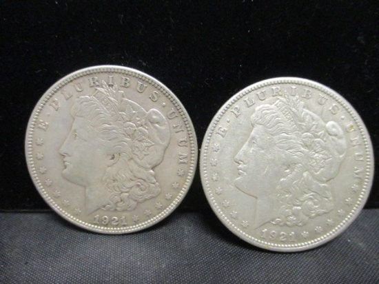 2 Morgan Silver Dollars- 1921, 1921S