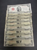 Lot of 9 $2 Red Seals- 1928D