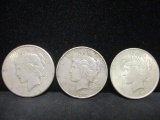 3 Peace Silver Dollars-1922, 1922D, 1922S