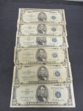 Lot of (6) 1953 $5 Blue Seals