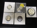 1964 Kennedy Half Dollar-Nicked, 1899 V-Nickel, 1988S Proof Nickel, 1954S Dime & (2)85 Dimes