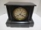 Vintage Black Marble Veneer Mantle Clock with Green Stone Detailing