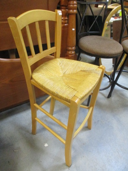 Wood Counter Size Barstool with Woven Seat