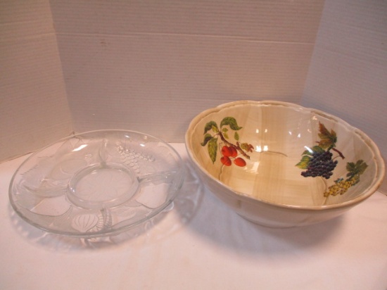Divided Glass Plate and Ceramic Salad/Pasta Bowl Made in Italy