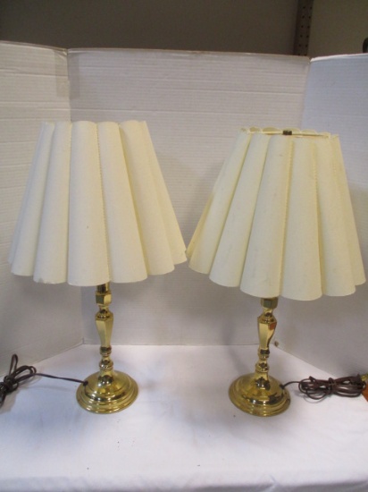 Pair of Brass Table Lamps with Shades