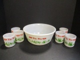 Vintage Anchor Hocking Milk glass Eggnog Bowl and 6 Cups