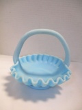 Westmoreland Blue Satin Glass Ruffle Edge Basket