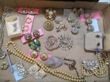 Vintage Jewelry - Brooches, Clip Earrings, Small Sterling Braclet Monogramed etc.