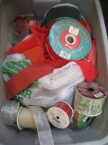 Tote of Christmas Ribbon and Decorations